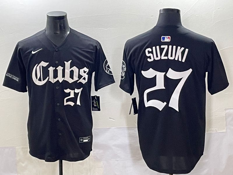 Men 2025 Chicago Cubs #27 Suzuki Black Five generations Joint Name Nike MLB Jersey style 9->chicago cubs->MLB Jersey